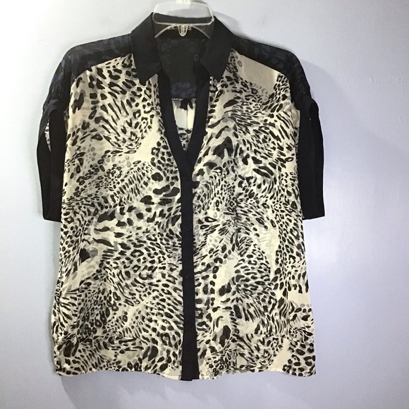 Express Black and White Animal Print Blouse - Picture 1 of 4